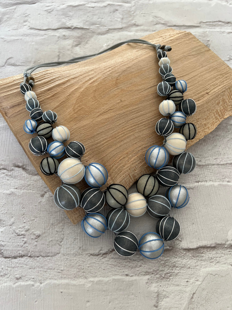Jenny Multi Bead Statement Necklace Grey/Silver