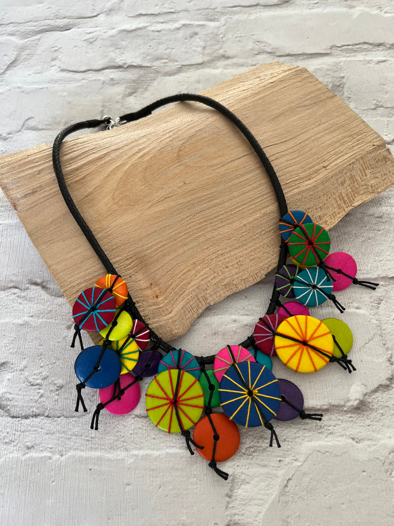 Bea Wooden Disc Necklace Bright Multi-colour