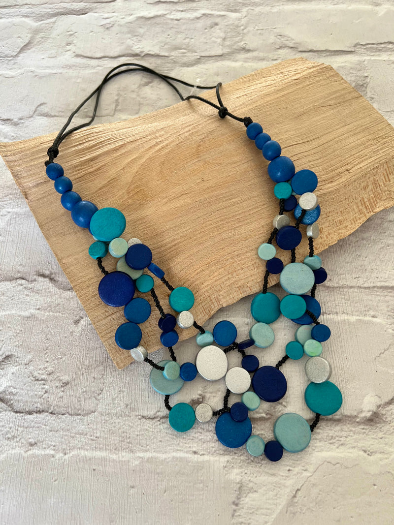 Zelda Wooden Necklace Multi/Blue