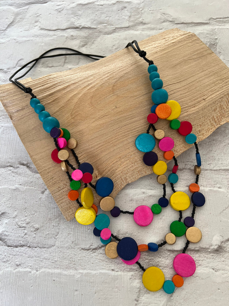 Zelda Wooden Necklace Multi/Pink