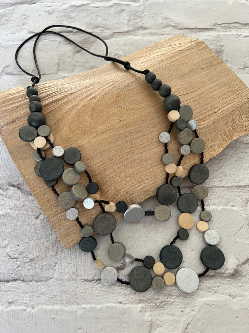 Zelda Wooden Necklace Multi/Grey