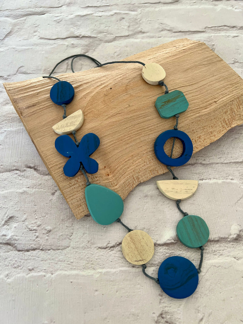 Wilma Wooden Necklace Duck Egg/Royal Blue