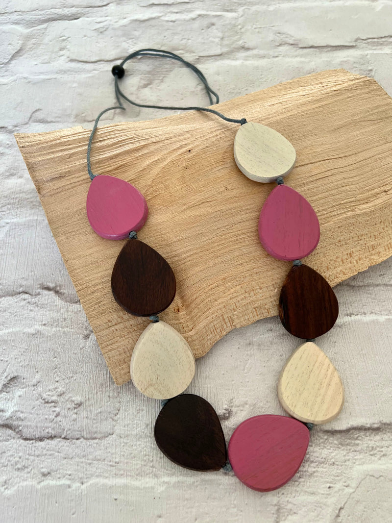 Raya Wooden Necklace Pink/Stone/Brown