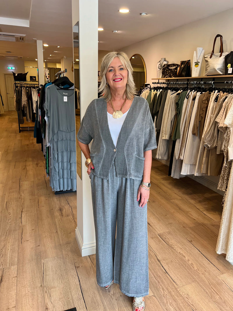 Ava Woven V-Neck Crop Jacket Grey