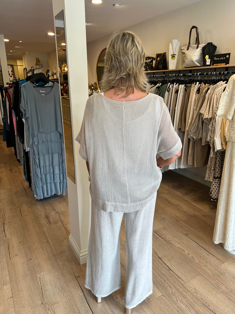 Ava Cotton/Linen Woven Ruche Top Stone