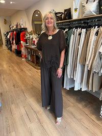Ava Cotton/Linen Woven Ruche Top Chocolate