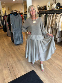Ava Cotton Woven 2 Piece Dress Taupe