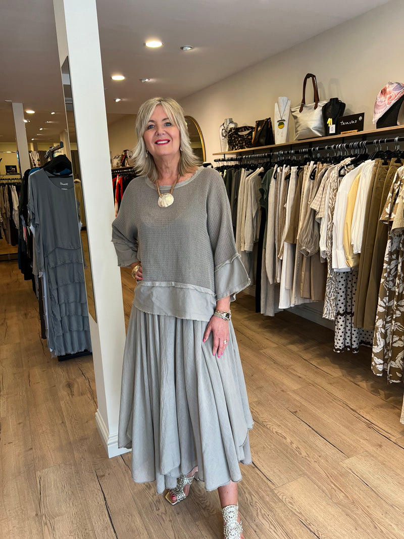 Ava Cotton Woven 2 Piece Dress Taupe