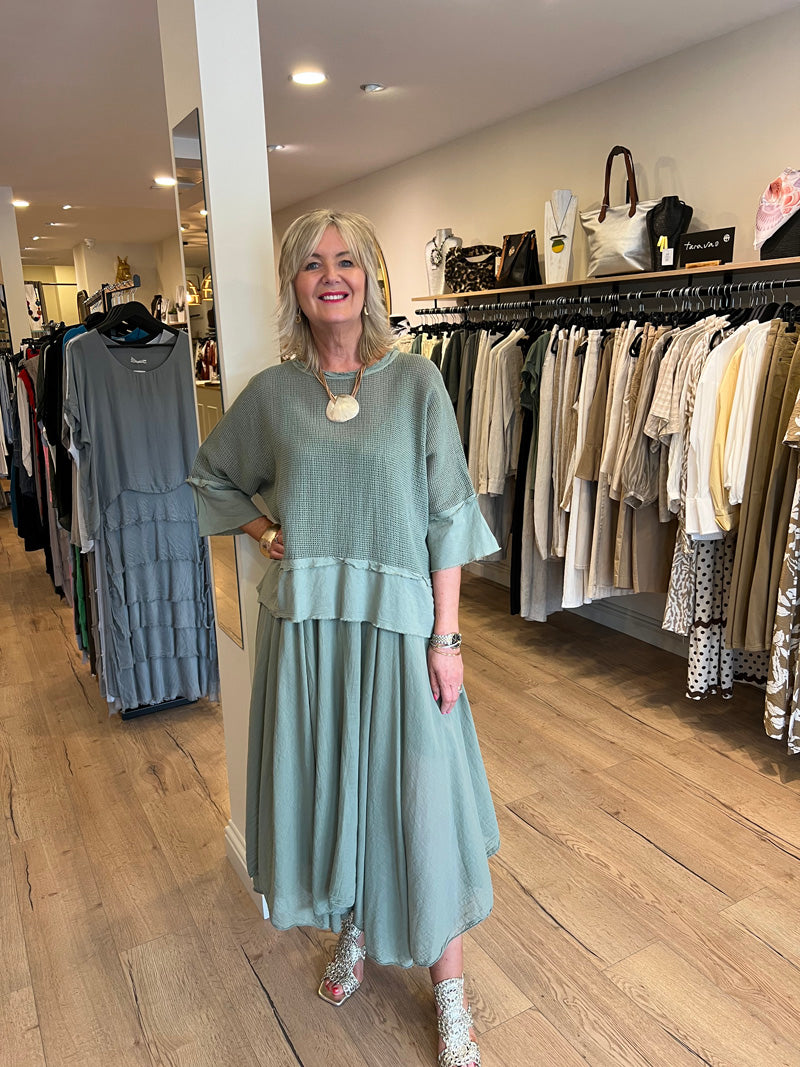 Ava Cotton Woven 2 Piece Dress Khaki