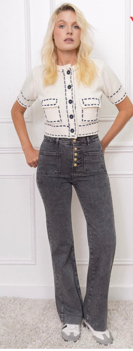 Connie Wide Leg Jeans Stonewash Grey