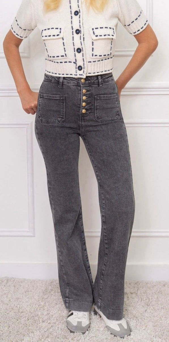Connie Wide Leg Jeans Stonewash Grey