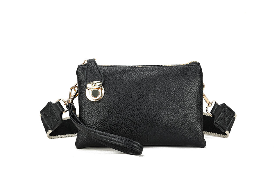 Lacey Crossbody Clutch Handbag With Strap Black