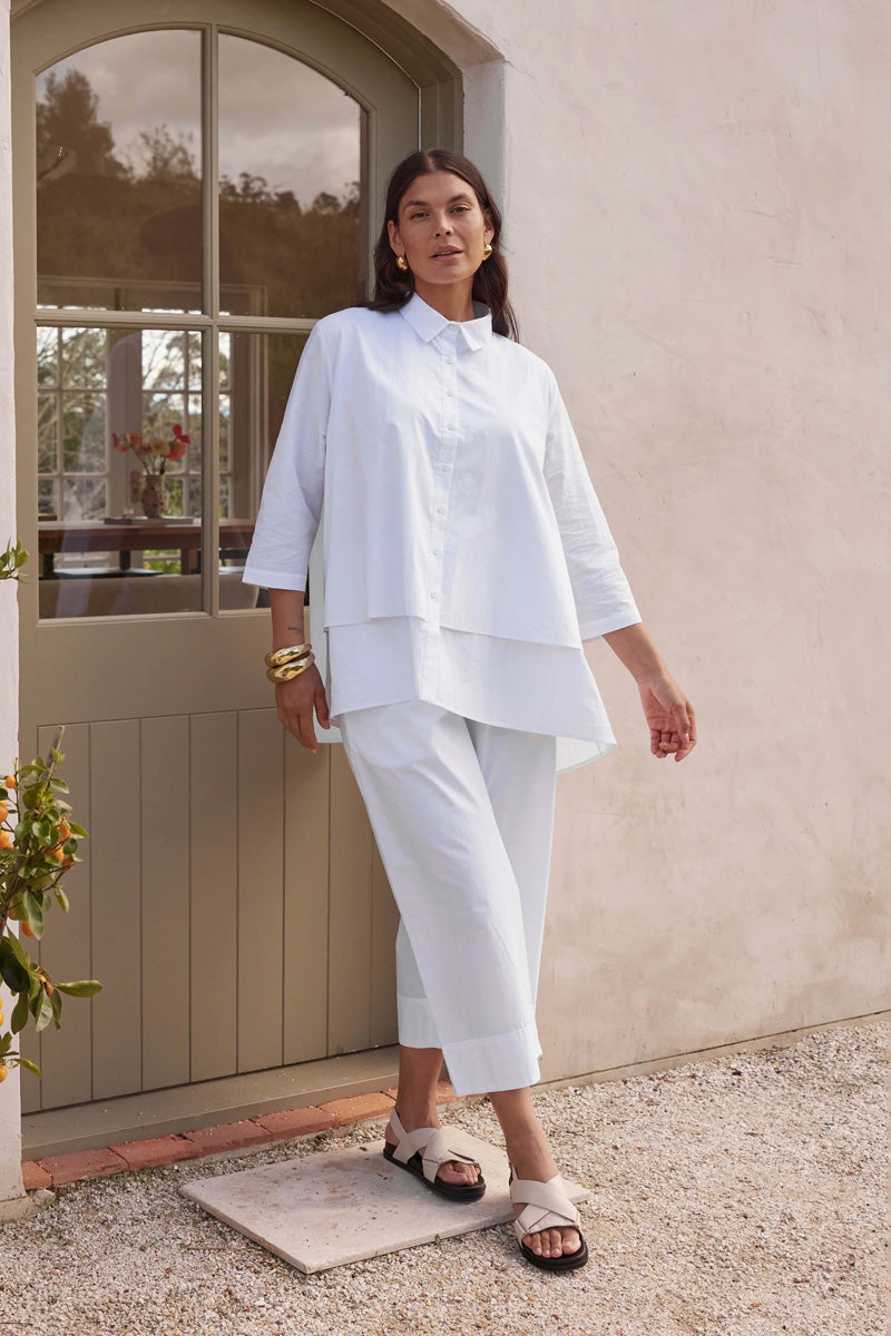 TIRELLI Tiered Front Shirt White