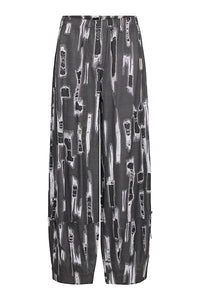 NOEN Frayed Print Barrel Leg Trousers Grey