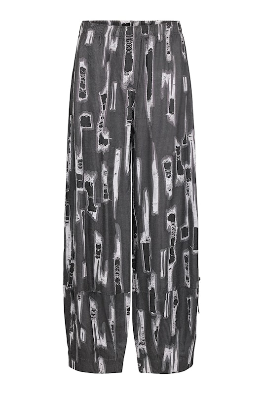 NOEN Frayed Print Barrel Leg Trousers Grey