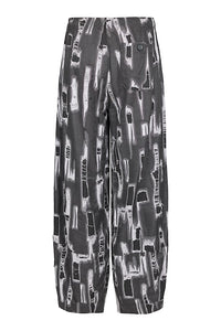 NOEN Frayed Print Barrel Leg Trousers Grey