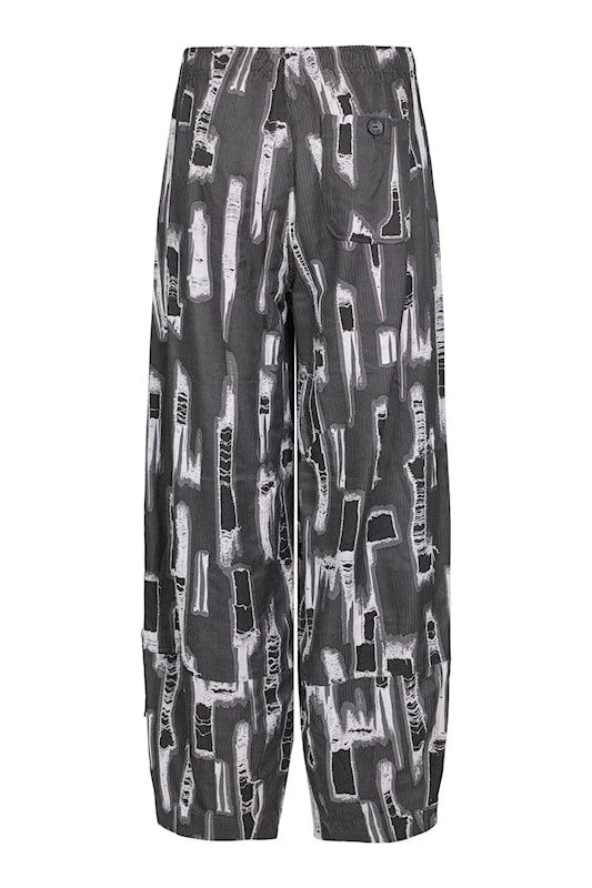 NOEN Frayed Print Barrel Leg Trousers Grey