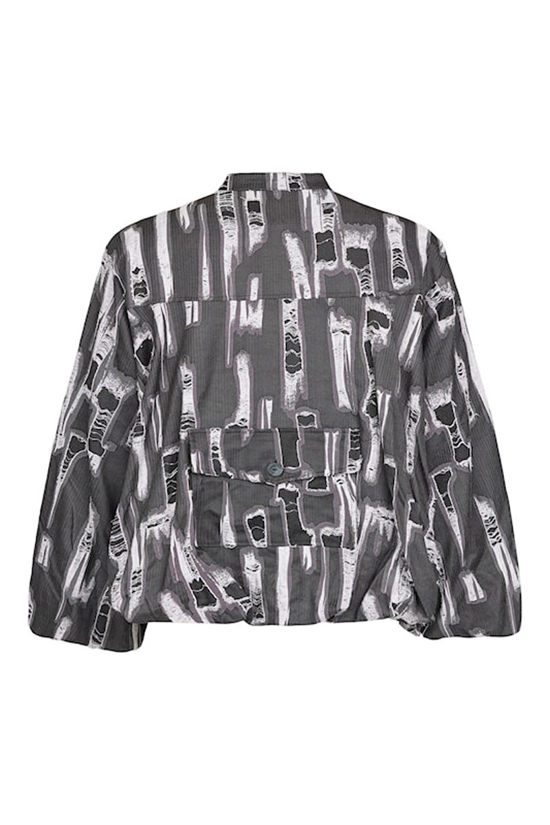 NOEN Frayed Print Puffball Jacket Grey
