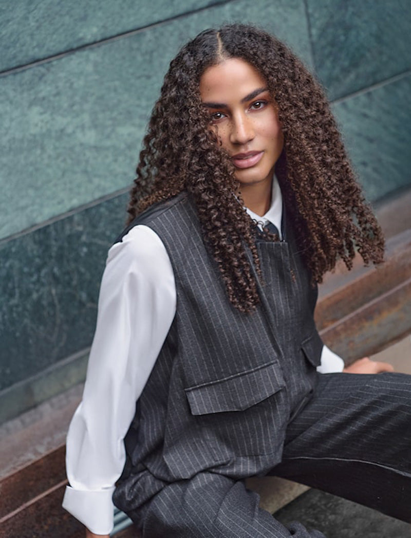 NOEN Pinstriped Utility Waistcoat Grey