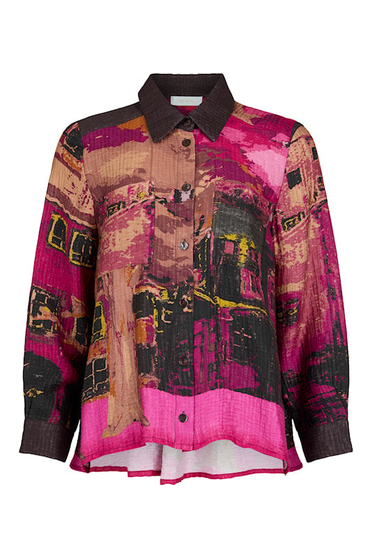 NOEN Crinkle Floaty Shirt Chocolate/Magenta