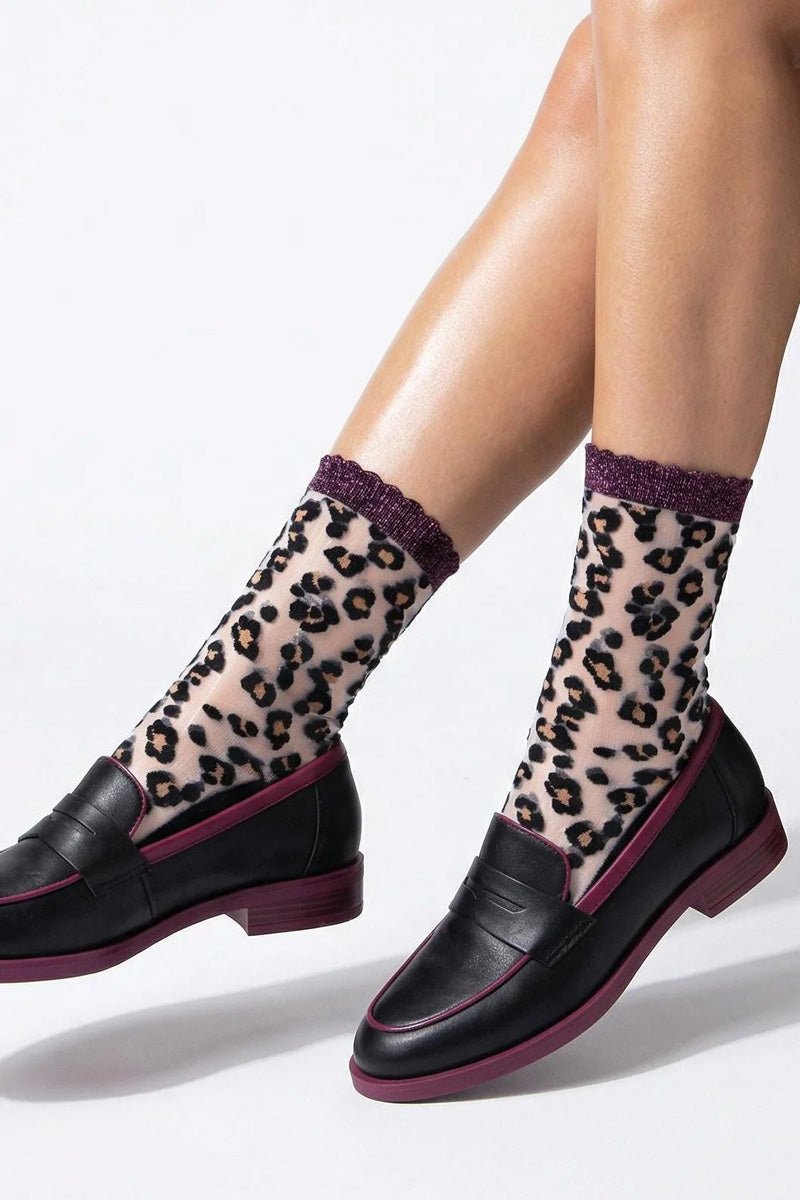 Sheer Animal Print Socks Black/Taupe