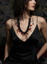 GIST Double Strand Necklace Red Coral/Black