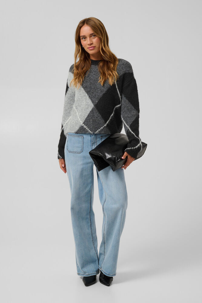 KAFFE KAgrith Pulllover Grey/Black Argyle
