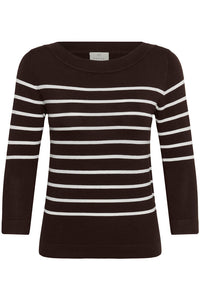 KAFFE KAlizza Boatneck Pullover Coffee Bean/Chalk Stripe