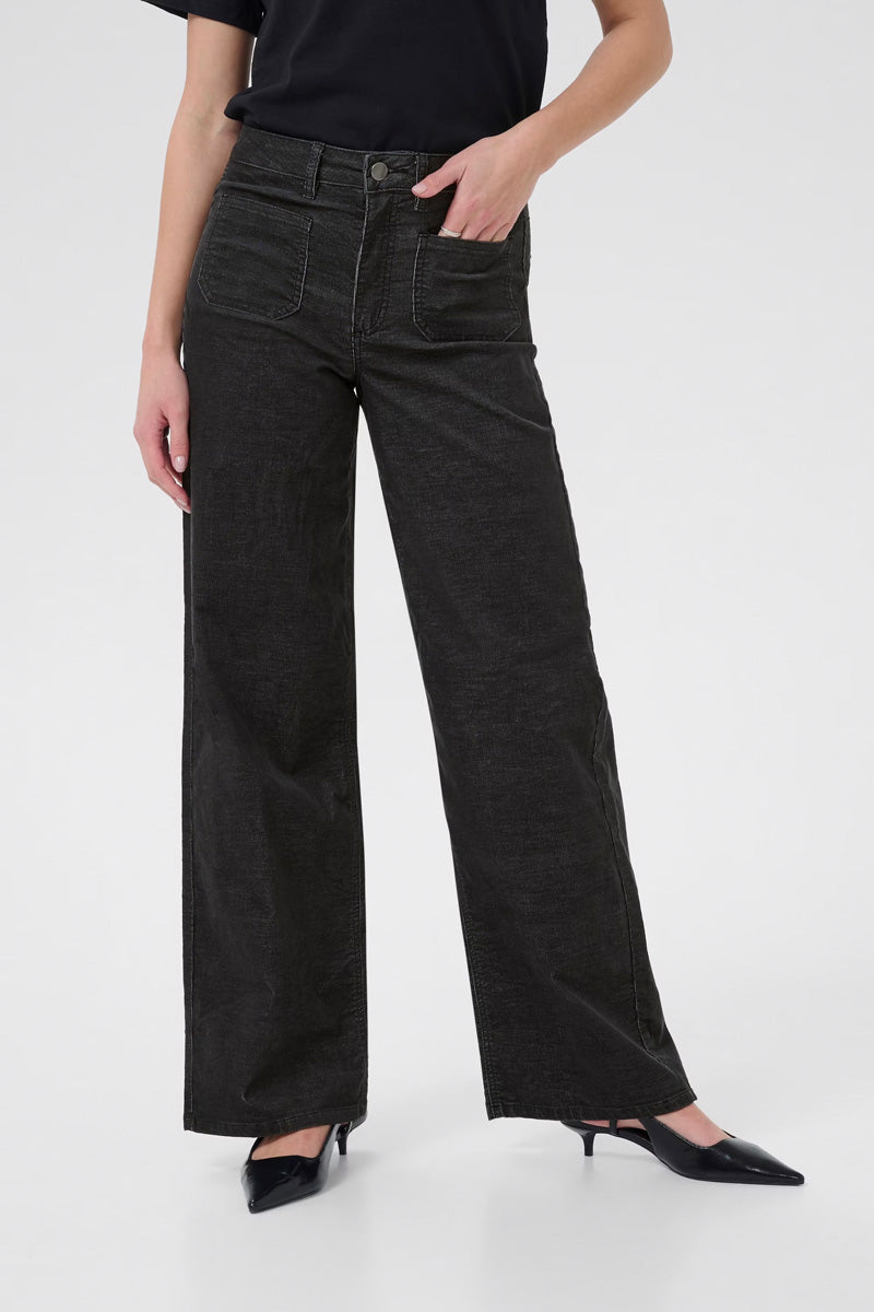 KAFFE KAmolly Needlecord Trousers Black Oyster