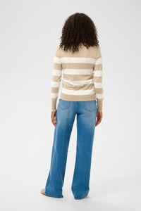 KAFFE KAlizza Striped Knit Pullover Feather Grey/Chalk