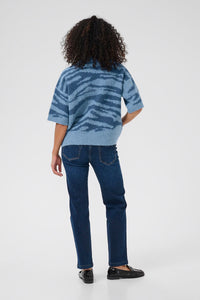 KAFFE KAsandra Animal Print Pullover-Windward Blue