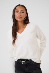 KAFFE KAniel V Neck Pullover Chalk White