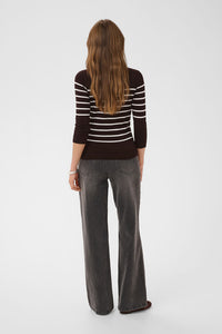 KAFFE KAlizza Boatneck Pullover Coffee Bean/Chalk Stripe