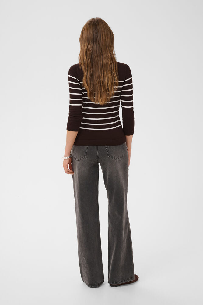 KAFFE KAlizza Boatneck Pullover Coffee Bean/Chalk Stripe