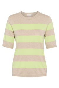 KAFFE KAlizza Striped Sweater Lettuce/Feather Gray
