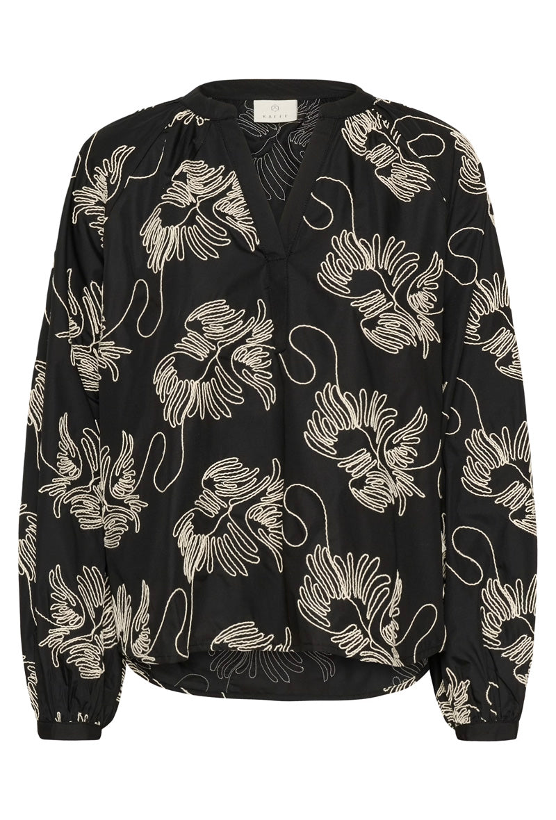 KAFFE KAvinie Blouse-Black/Chalk Embroidery