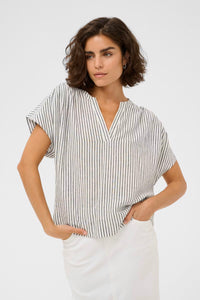KAFFE KAmilia Wing SL Blouse Black/Chalk Stripe