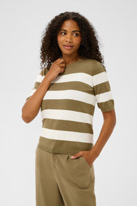 KAFFE KAlizza Pullover Striped Dusky Green/Chalk White