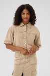 KAFFE KArania Crop Denim Shirt Washed Taupe