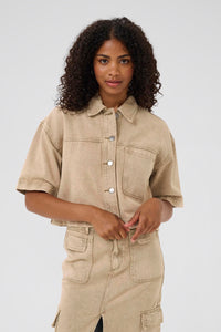 KAFFE KArania Crop Denim Shirt Washed Taupe