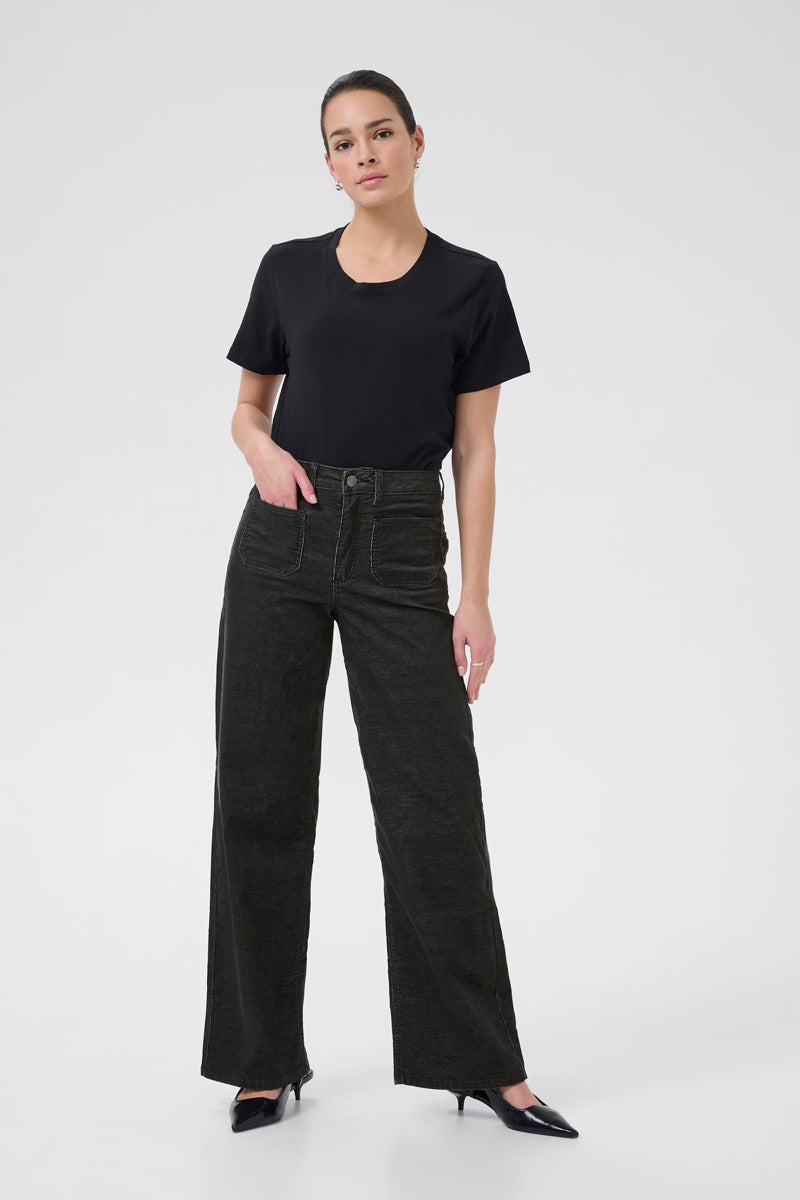 KAFFE KAmolly Needlecord Trousers Black Oyster