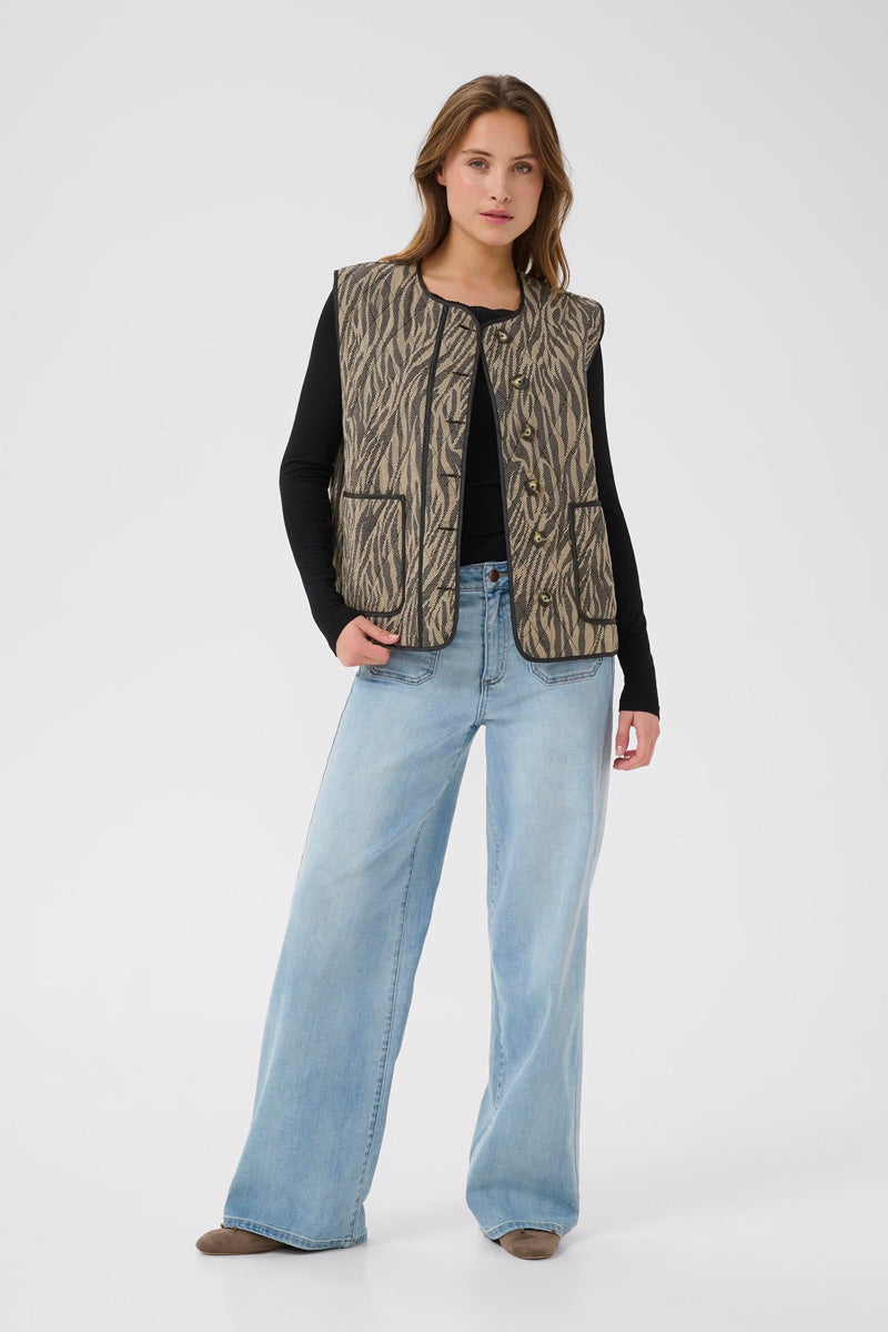 KAFFE KAkayla Waistcoat Taupe/Black Animal