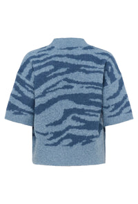 KAFFE KAsandra Animal Print Pullover-Windward Blue