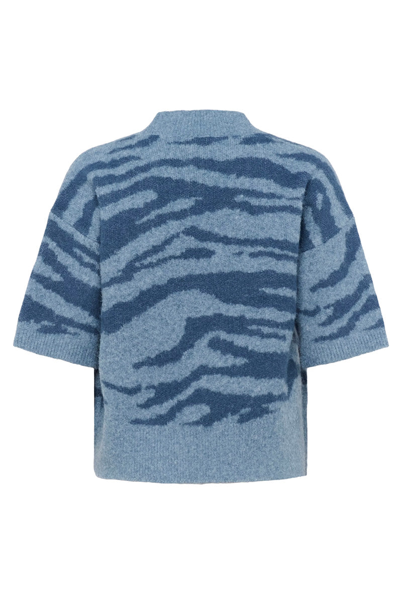 KAFFE KAsandra Animal Print Pullover-Windward Blue