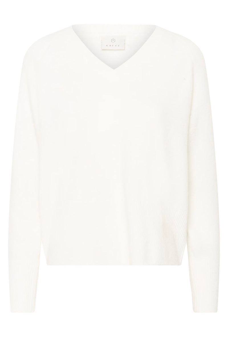 KAFFE KAniel V Neck Pullover Chalk White
