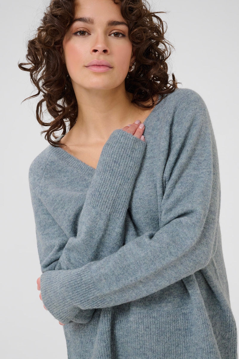 KAFFE KAniel V Neck Pullover Windward Blue Melange