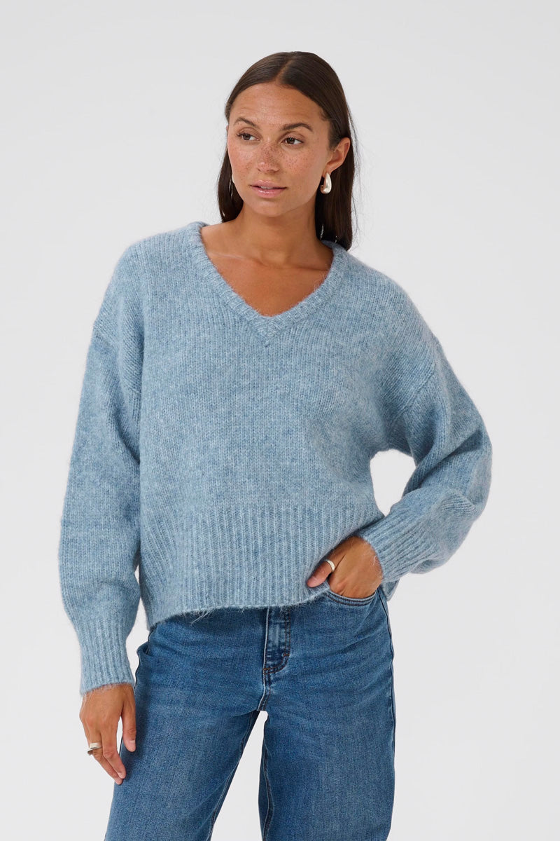 KAFFE KAtrina V-Neck Pullover Bering Sea Melange