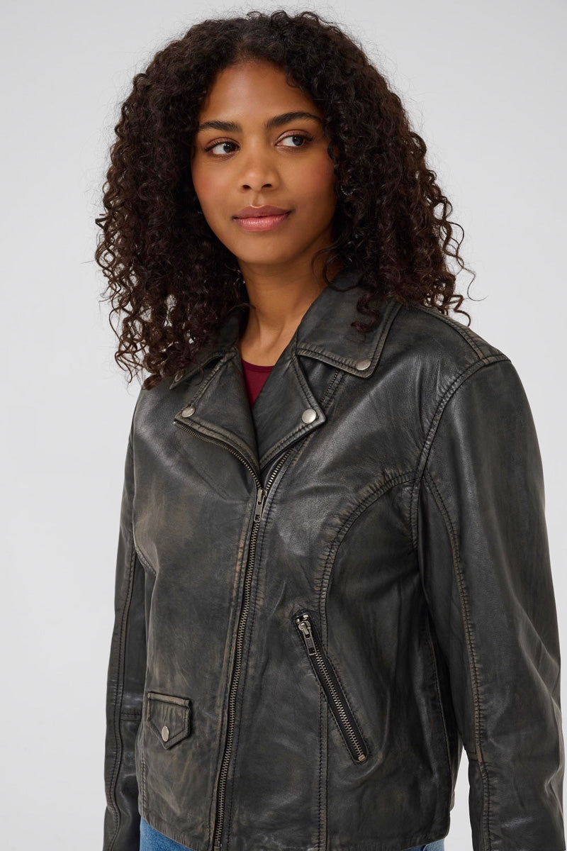 KAFFE KAjane Black Wash Leather Jacket