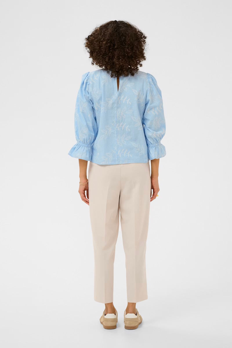 KAFFE KAmarlee Blouse White/Blue Embroidery