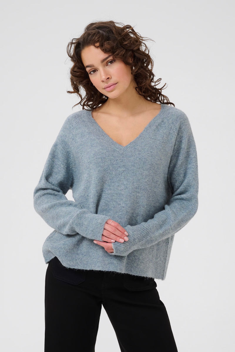 KAFFE KAniel V Neck Pullover Windward Blue Melange